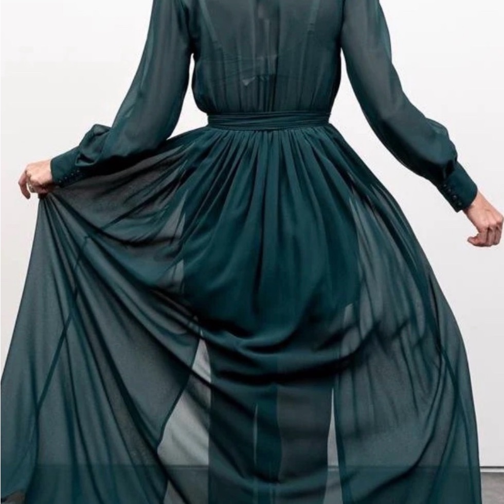 Baltic Born Celine Emerald Green Maxi Dress Xs Sheer Sleeves Belted — image 5 of 8